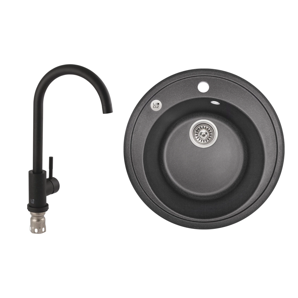 Набор: мойка Lidz BLA-03 D510/200 + смеситель для кухни Lidz Aria 015F (k35)