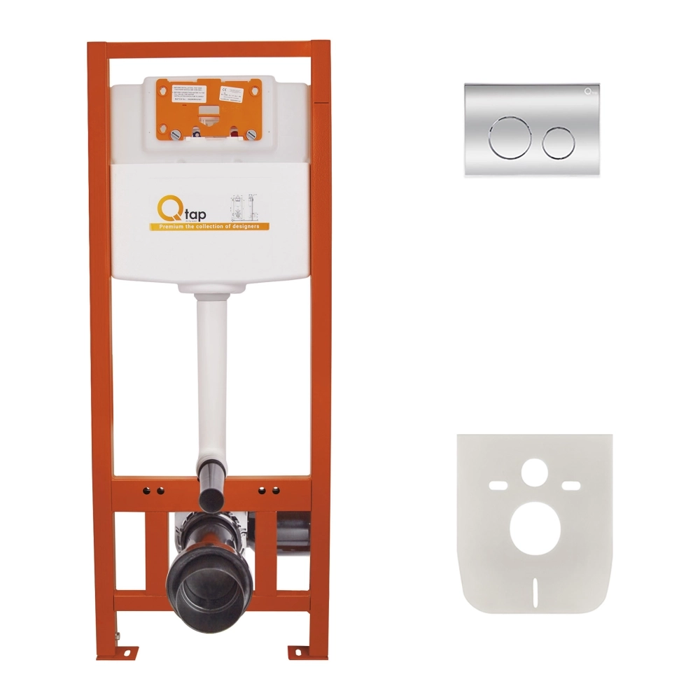 Комплект 2в1 инсталляция для унитаза Qtap Nest ST (QT0133M425M11112CRM) + клавиша смыва (QT0111M11112CRM)