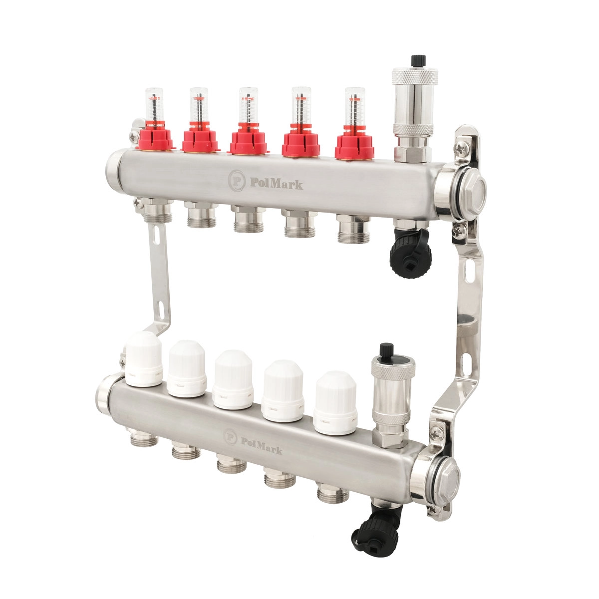 Коллектор теплого пола Polmark 1″3/4″ c 5 выходами, с расходомерами, с воздухоотводчиком