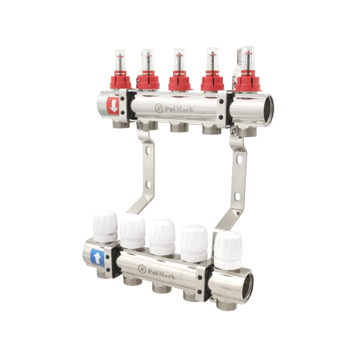Коллектор теплого пола Polmark 1″3/4″ c 5 выходами, с расходомерами (PBMF105)