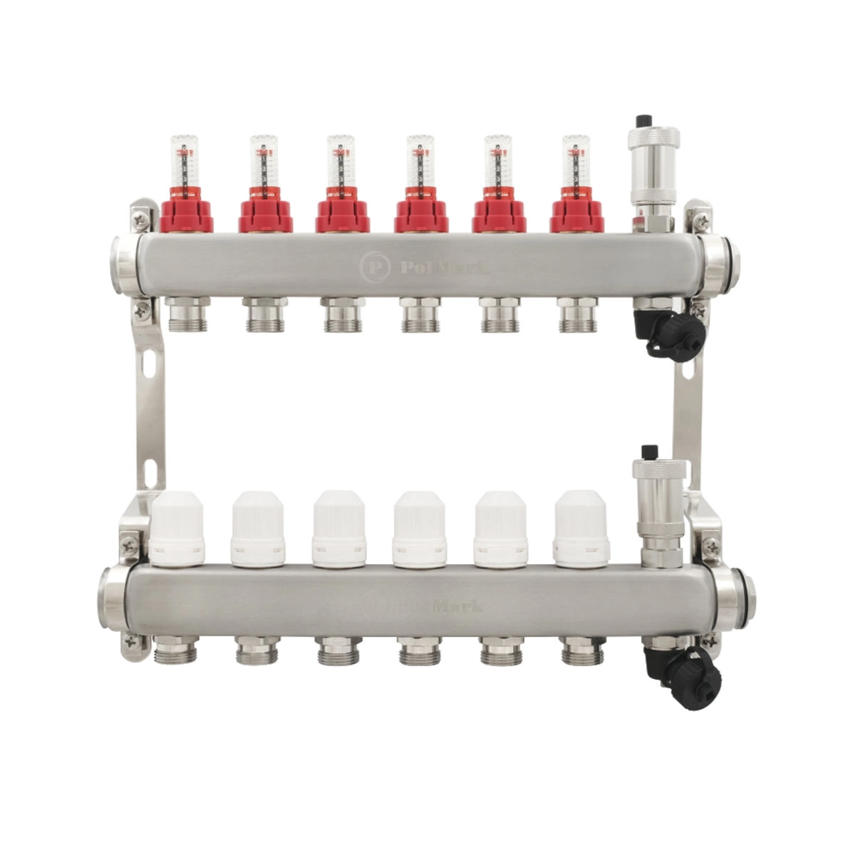 Коллектор теплого пола Polmark 1″3/4″ c 6 выходами, с расходомерами, с воздухоотводчиком