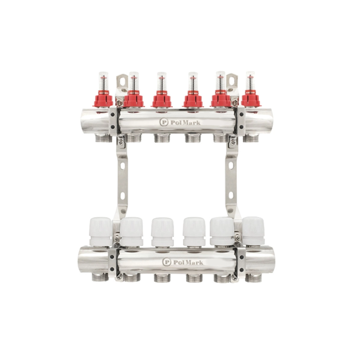 Коллектор теплого пола Polmark 1″3/4″ c 6 выходами, с расходомерами (PBMF106)