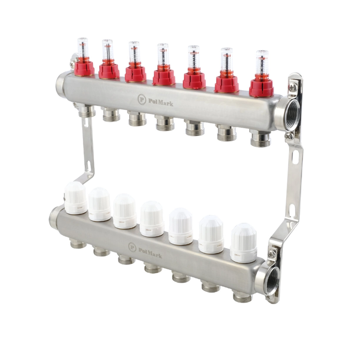 Коллектор теплого пола Polmark 1″3/4″ c 7 выходами, с расходомерами (PSMF107)
