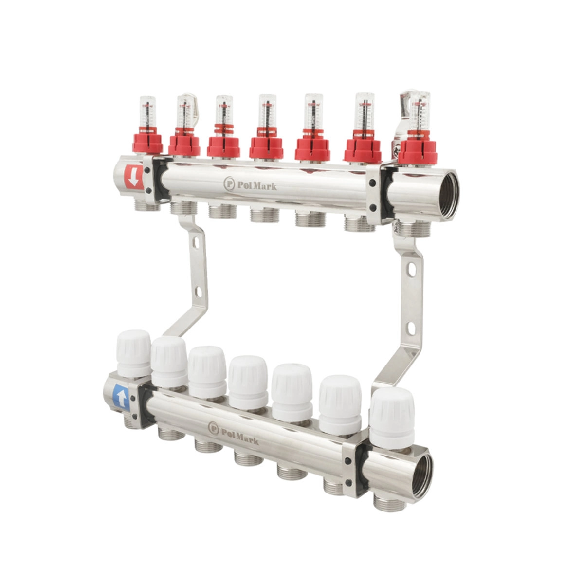 Коллектор теплого пола Polmark 1″3/4″ c 7 выходами, с расходомерами (PBMF107)