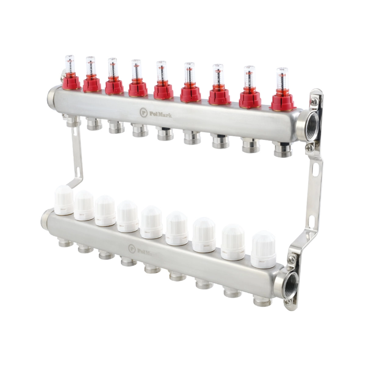 Коллектор теплого пола Polmark 1″3/4″ c 9 выходами, с расходомерами (PSMF109)