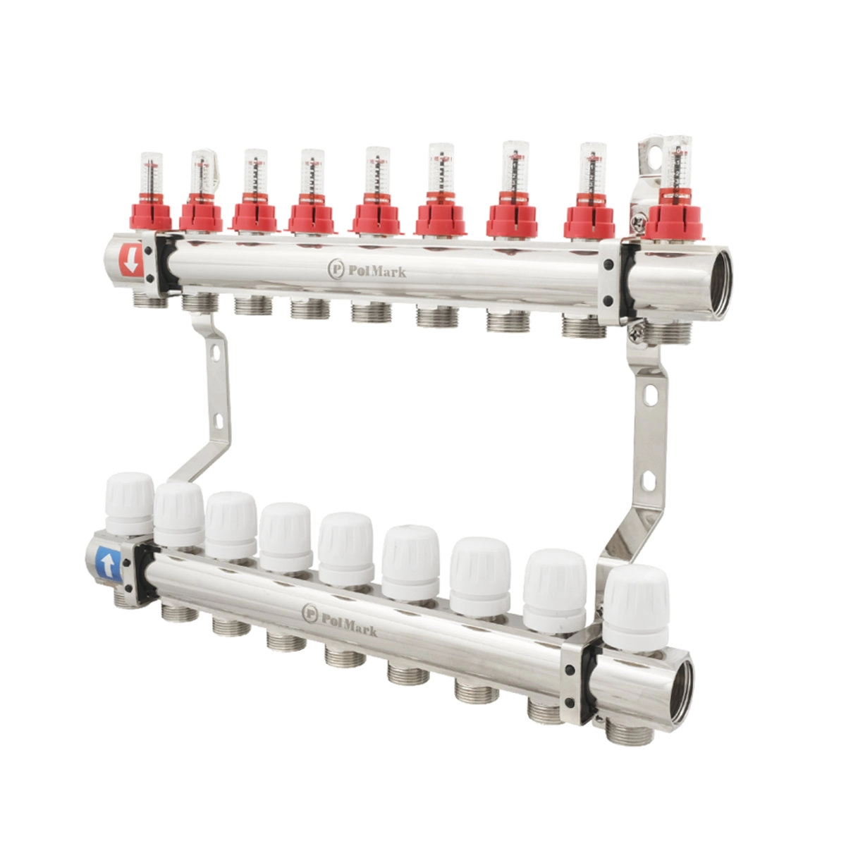 Коллектор теплого пола Polmark 1″3/4″ c 9 выходами, с расходомерами (PBMF109)