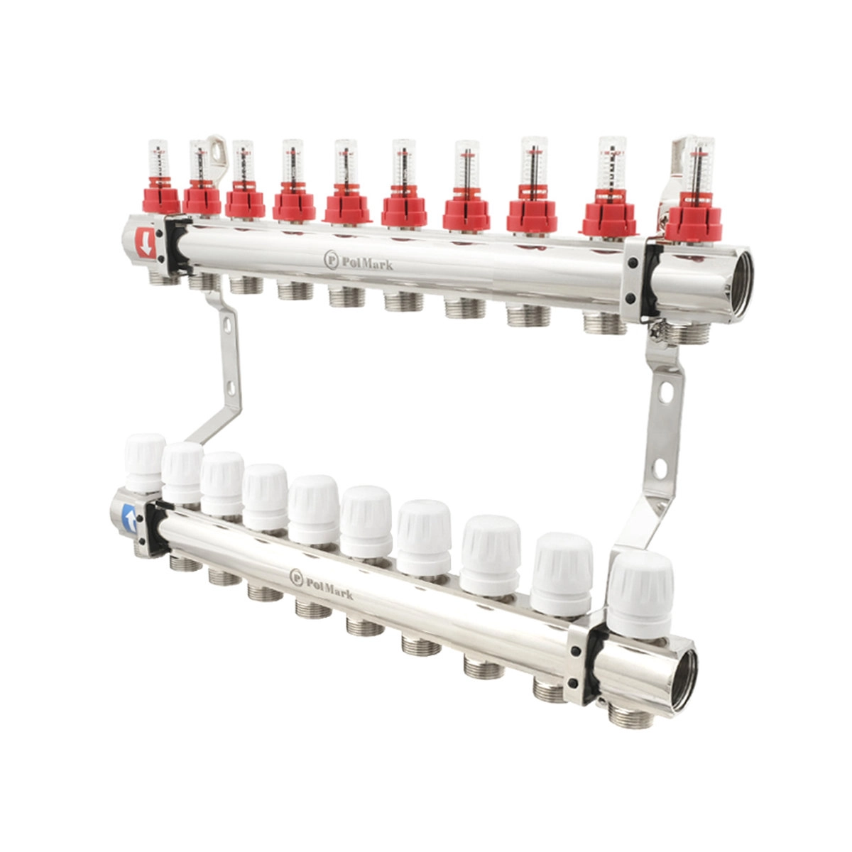 Коллектор теплого пола Polmark 1″3/4″ c 10 выходами, с расходомерами (PBMF110)