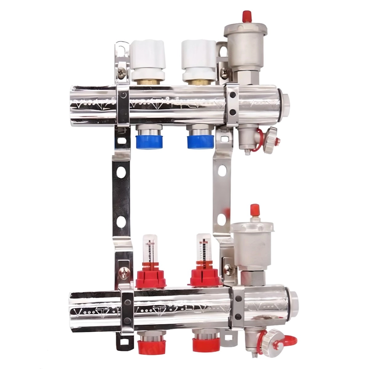 Коллектор теплого пола HLV 1″3/4″ c 2 выходами, с расходомерами + сливная группа