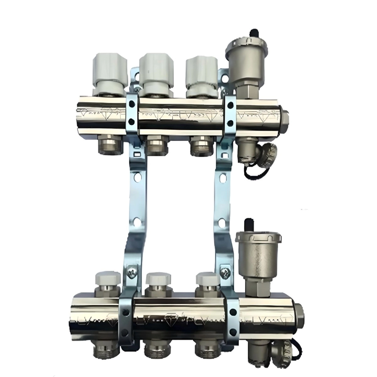 Коллектор теплого пола HLV 1″3/4″ c 3 выходами, с расходомерами + сливная группа