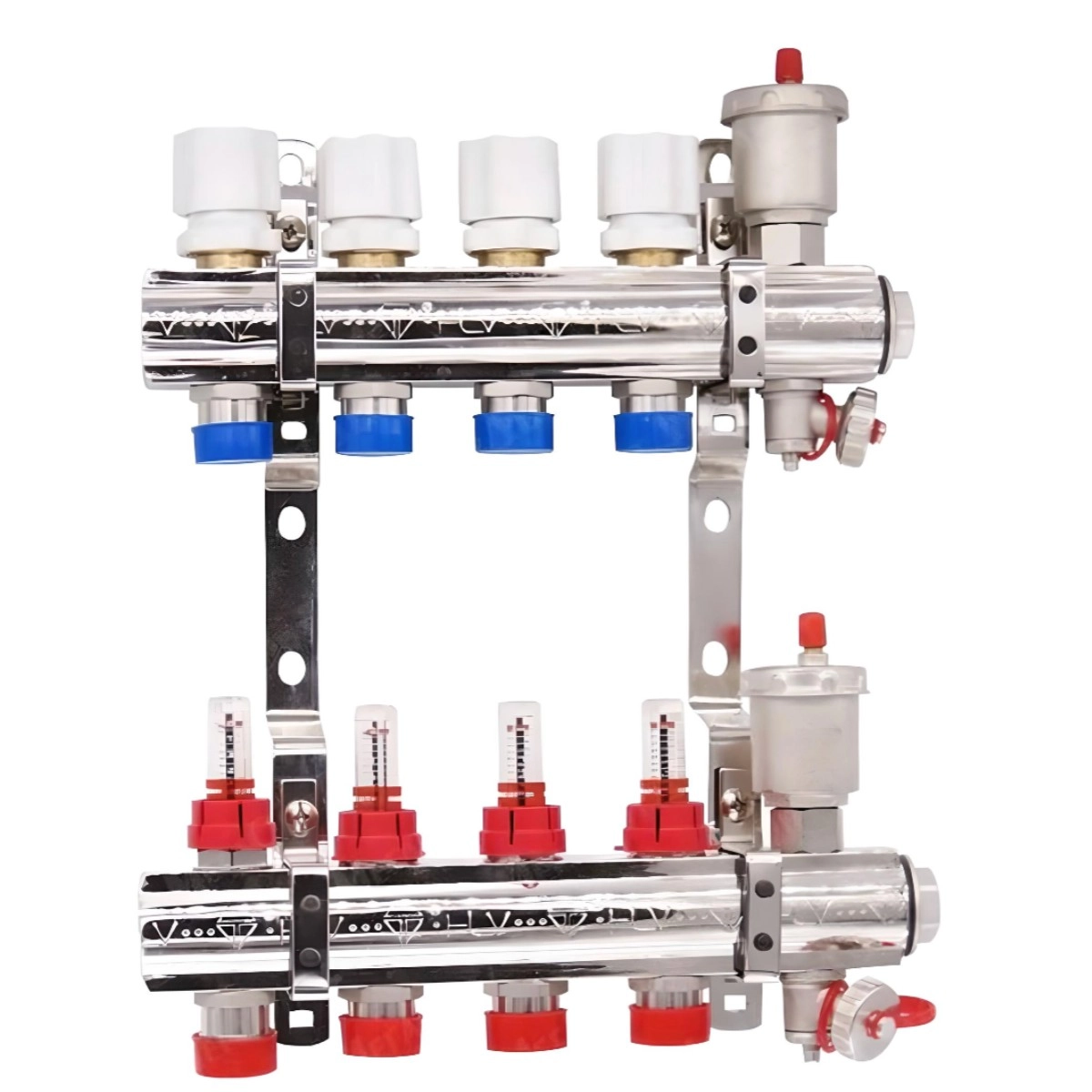 Коллектор теплого пола HLV 1″3/4″ c 4 выходами, с расходомерами + сливная группа