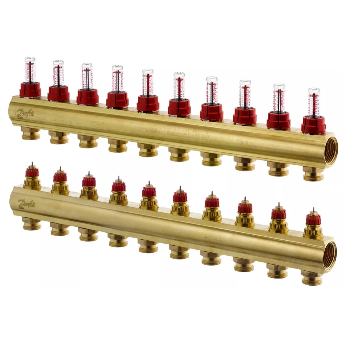 Коллектор теплого пола Danfoss 3/4″ c 11 выходами, с расходомерами (088U0531)