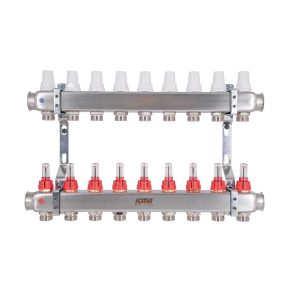 Коллектор теплого пола Icma 1″x3/4″ 9 выходов, с расходомерами (87K073179PS32QU)