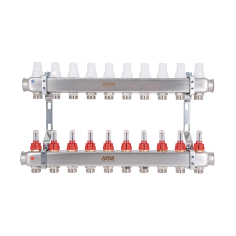 Коллектор теплого пола Icma 1″x3/4″ 10 выходов, с расходомерами (87K073179PM32QU)