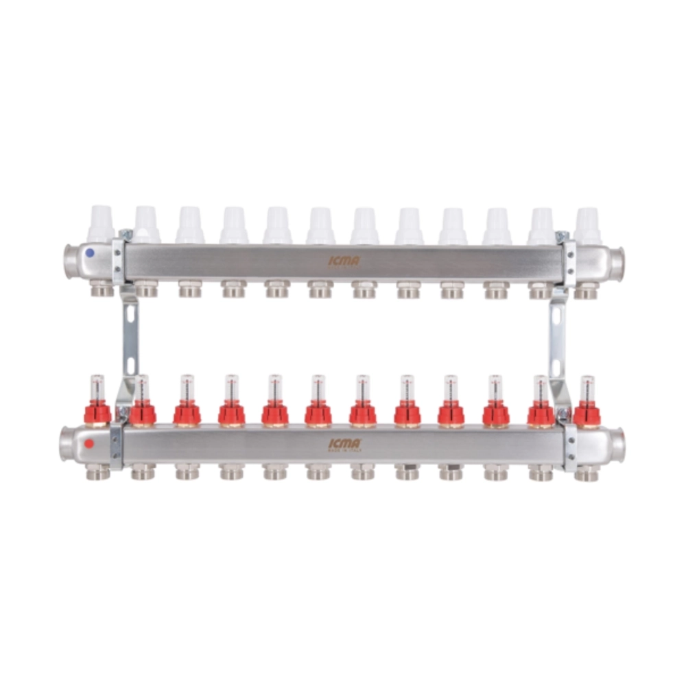 Коллектор теплого пола Icma 1″x3/4″ 12 выходов, с расходомерами (87K073179PU32QU)