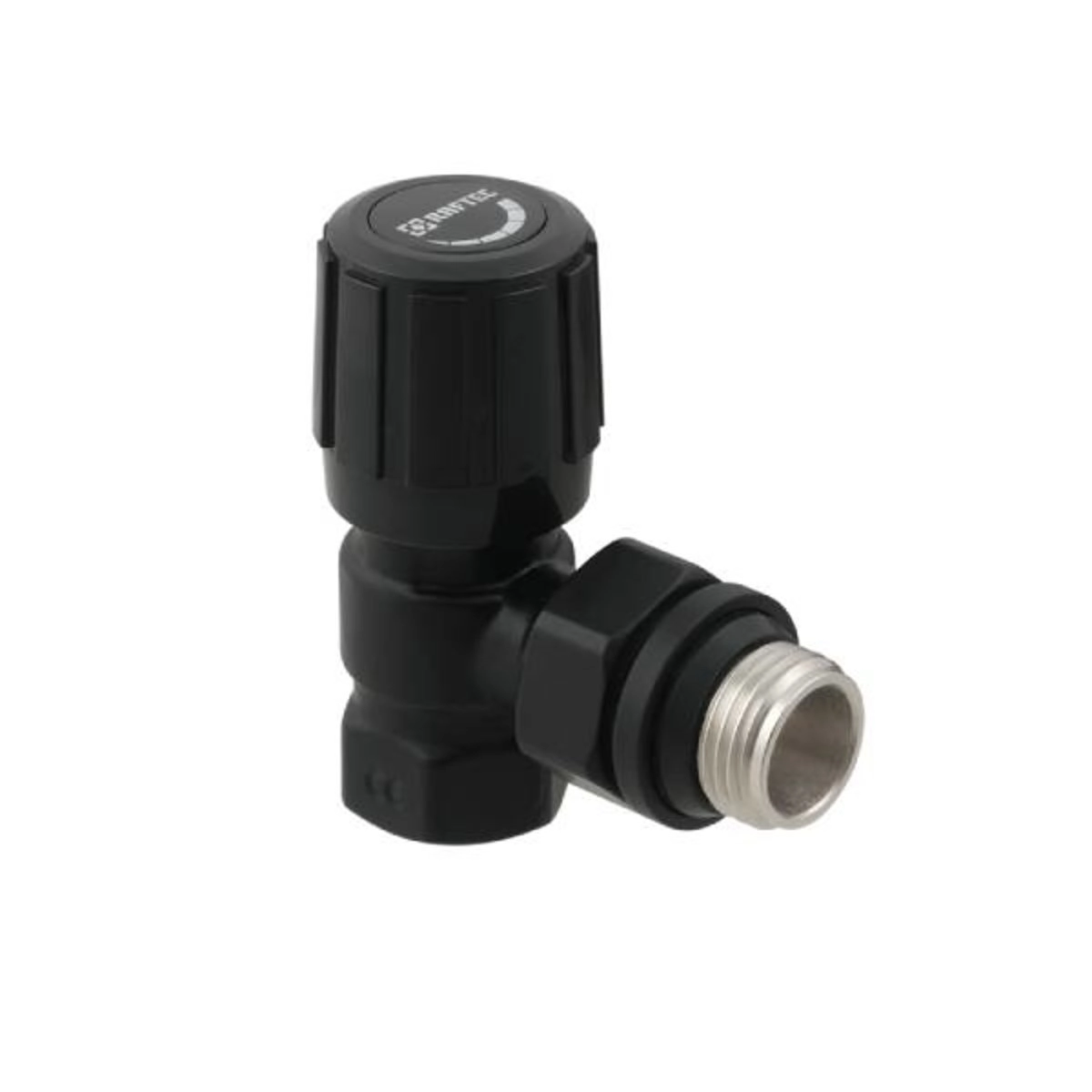 Клапан радиаторный Raftec 1/2″x1/2″ НВ подача, угловой, черный (DVRK11-B)