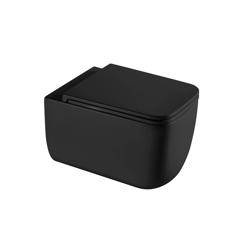 Подвесной унитаз Qtap Gemini 530x365 прямоугольный, с сидением, черный (QT2533076EUQMB)