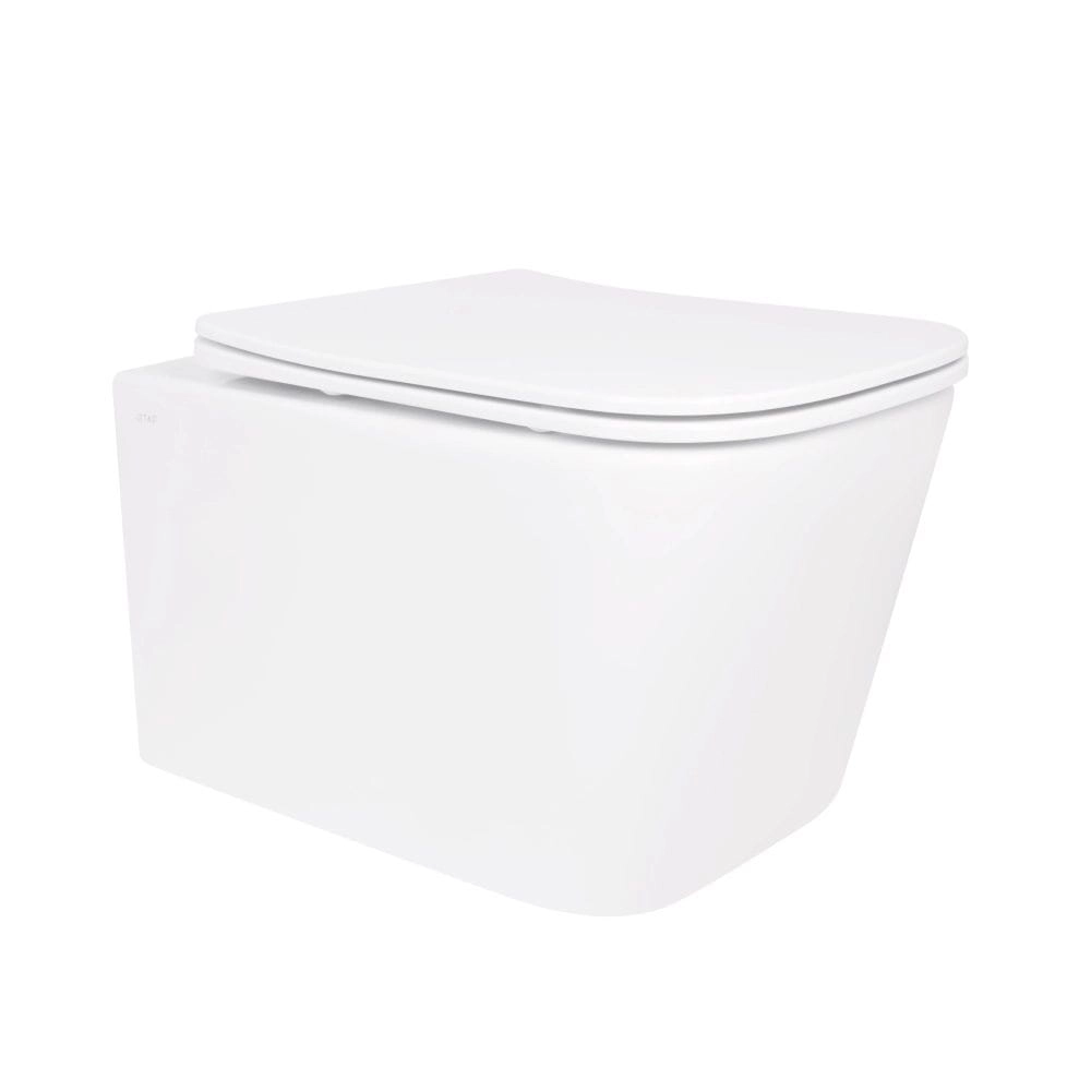 Подвесной унитаз Qtap Crow Rimless 485x340 прямоугольный, с сиденьем Soft-Close, белый глянцевый (QT05335171RW)