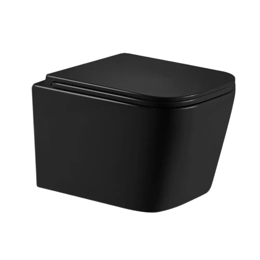 Подвесной унитаз Qtap Crow Ultra Quiet 485х340 прямоугольный, с сиденьем Slim Duroplast, черный матовый (QT05335171MB)