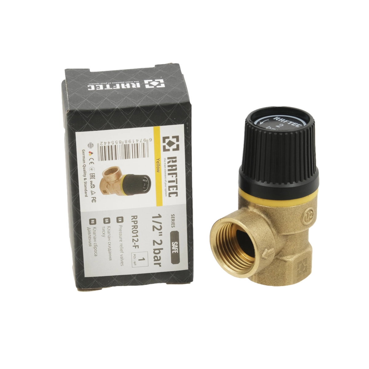 Подрывной клапан Raftec PN2  1/2″ ВВ угловой, латунь (RPR012-F)
