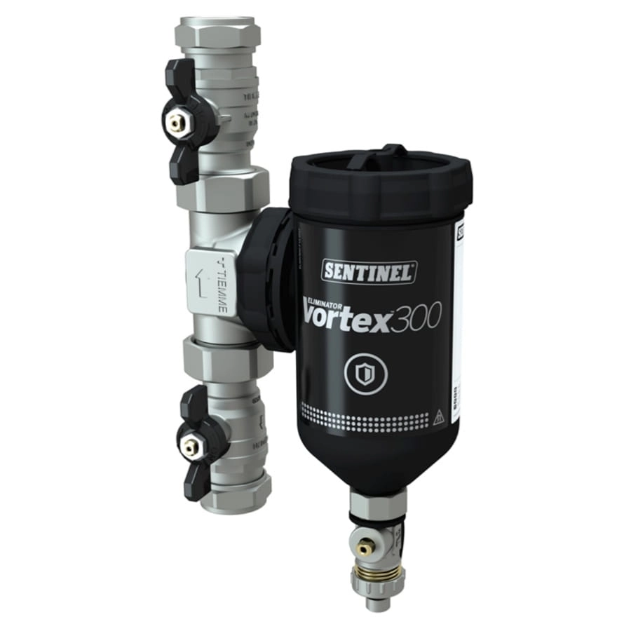 Сепаратор шлама Sentinel Vortex Compact 300 цанга 22 мм вертикальный, латунь с магнитным уловителем (M202100032)