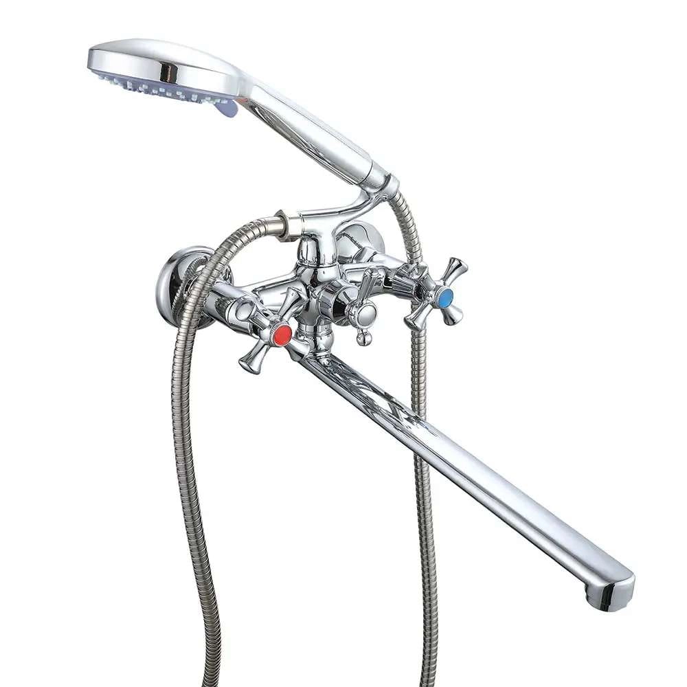 Смеситель для ванны Wezer VRL720-12 двухвентильный, хром + ручная лейка