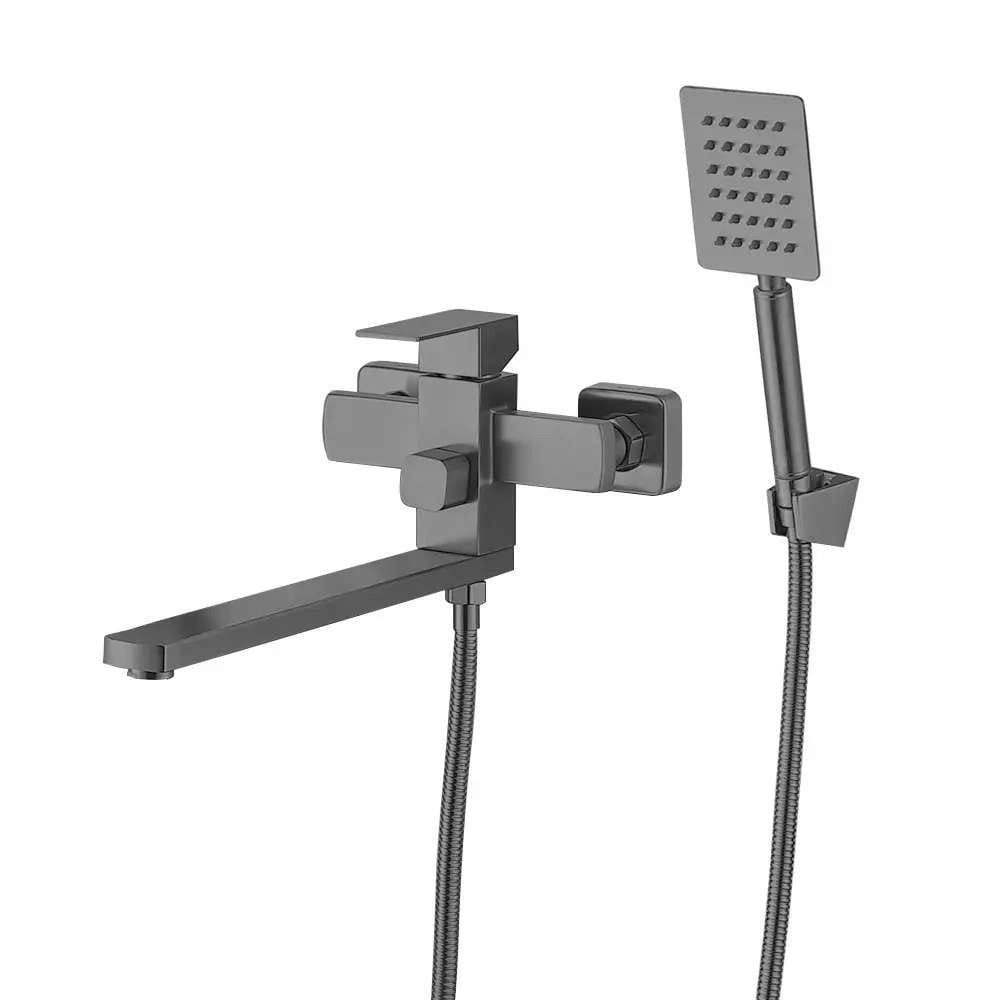 Смеситель для ванны Wezer PRO7А-02-GUNGREY однорычажный,  графит + ручная лейка