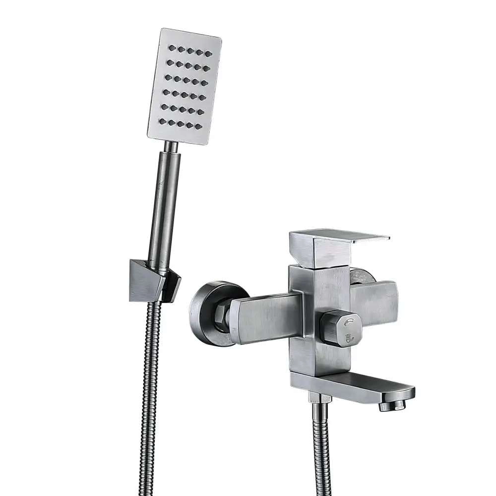 Смеситель для ванны Wezer PRO3-02 однорычажный,  сатин + ручная лейка