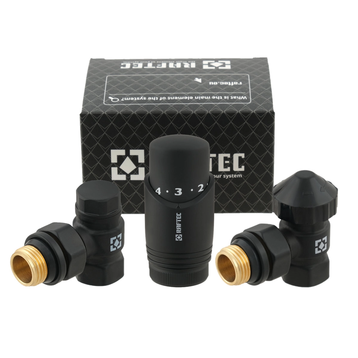 Термостатический комплект Raftec 1/2" НВ угловой, черный (DKTU11-B)