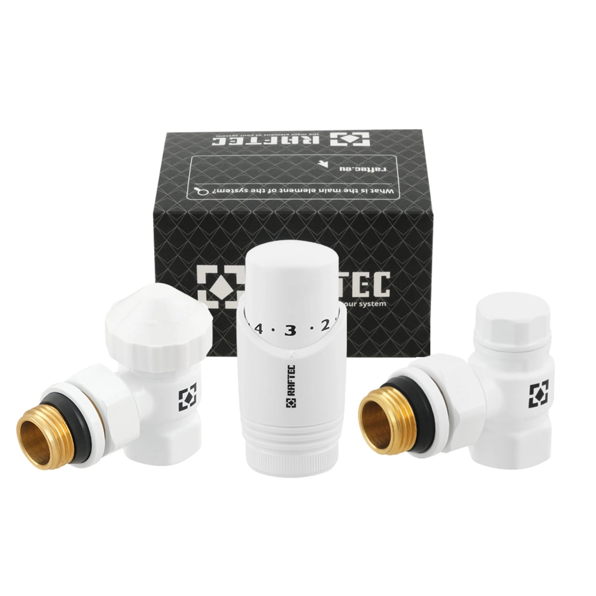 Термостатический комплект Raftec 1/2" НВ угловой, белый (DKTU11-W)