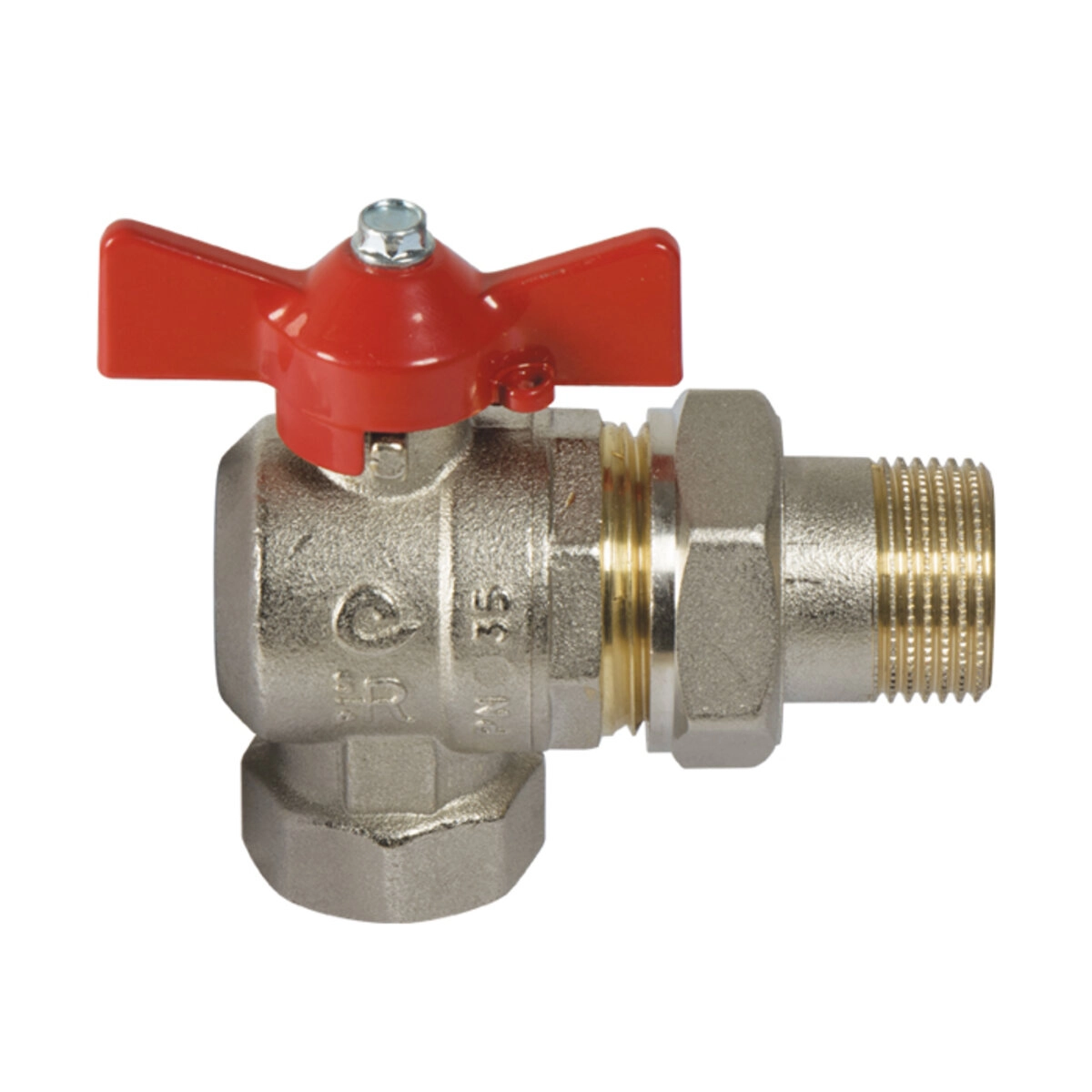 Шаровой кран Comisa 41.31.760 1/2"х1/2" НВ угловой, с американкой (41.31.760)