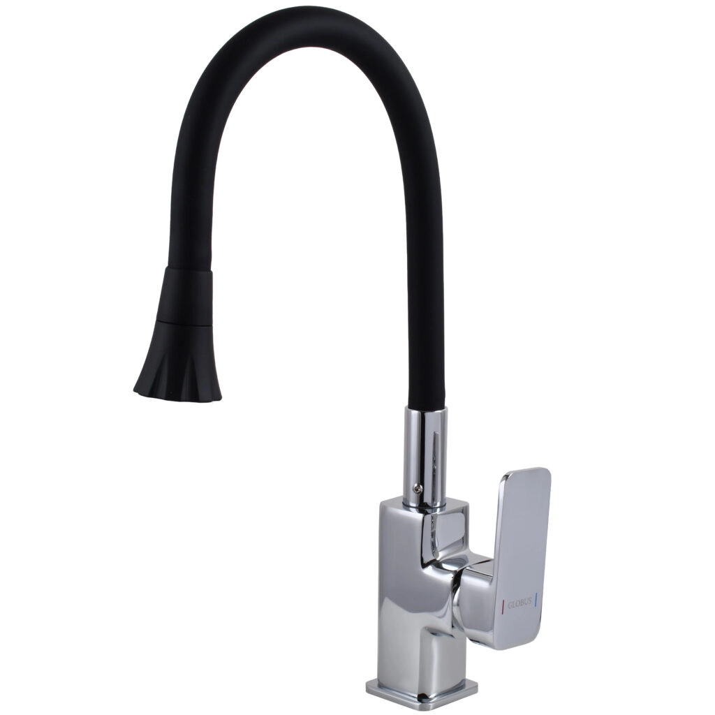 Смеситель для кухни Globus Lux Milano излив с гибким изливом, хром/черный (GLM-0203LA-B01)