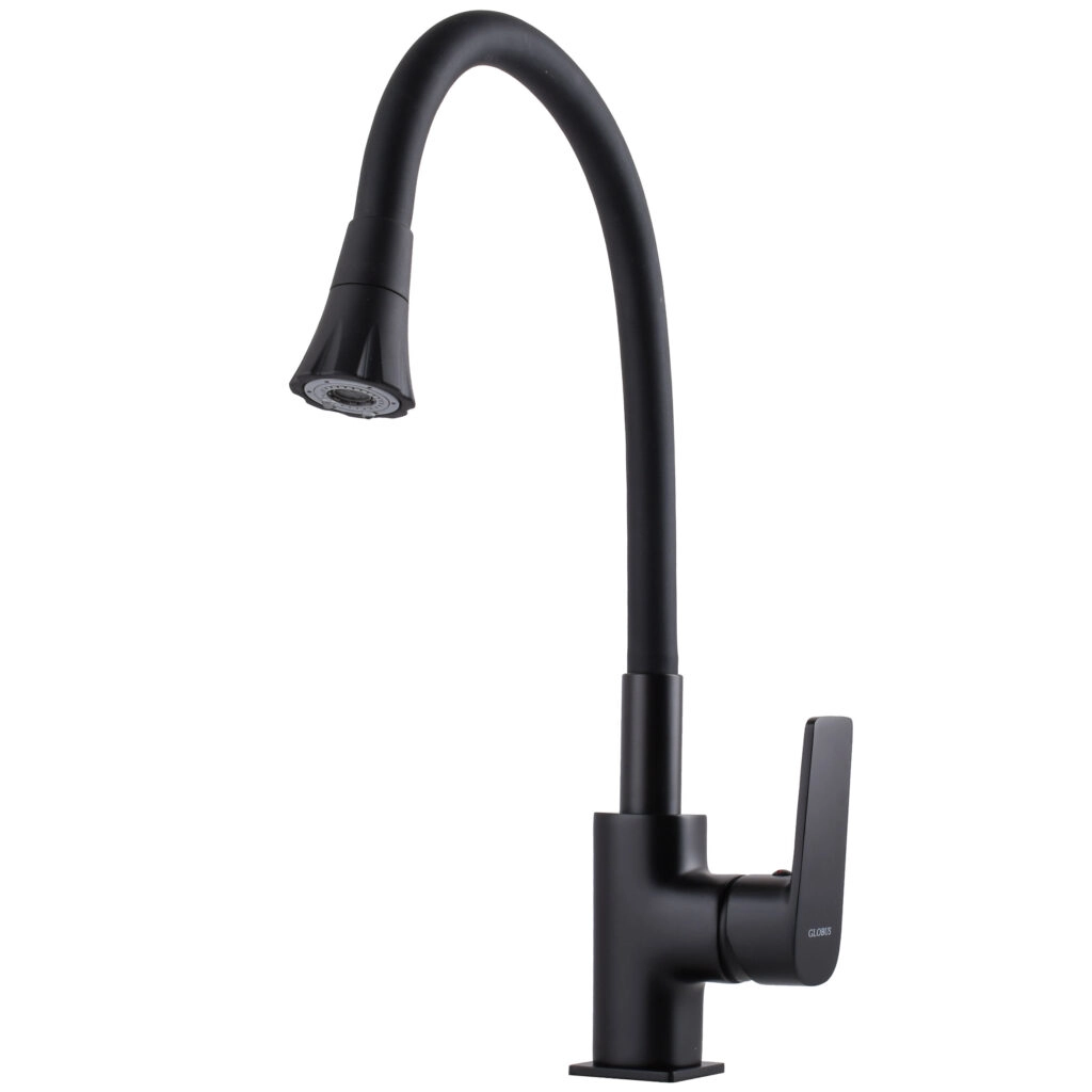 Смеситель для кухни Globus Lux Alpen с вытяжным изливом, черный (SBT1-2031-BB)