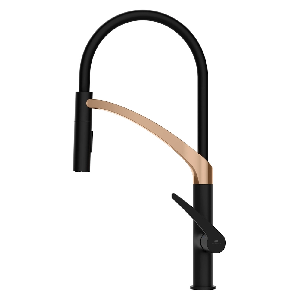 Смеситель для кухни Rubineta Ultima 50 BK/RG с гибким изливом, золото/черный (UL500638)