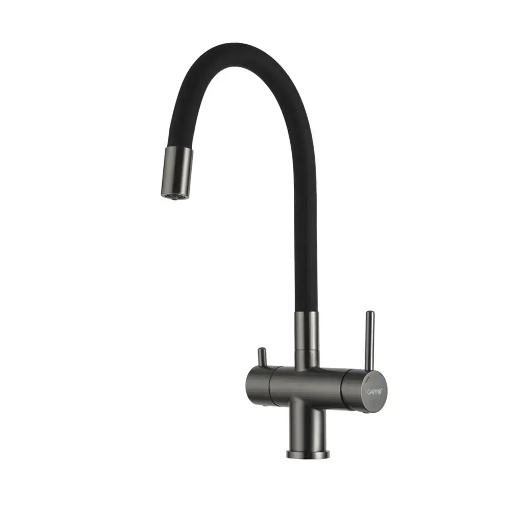 Смеситель для кухни Gappo G4398-39 двухрычажный, черный/оружейная сталь