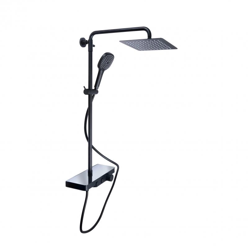 Душевая система  Qtap Sloup с термостатом, латунь, черная (QTSL57T105VNKBB)