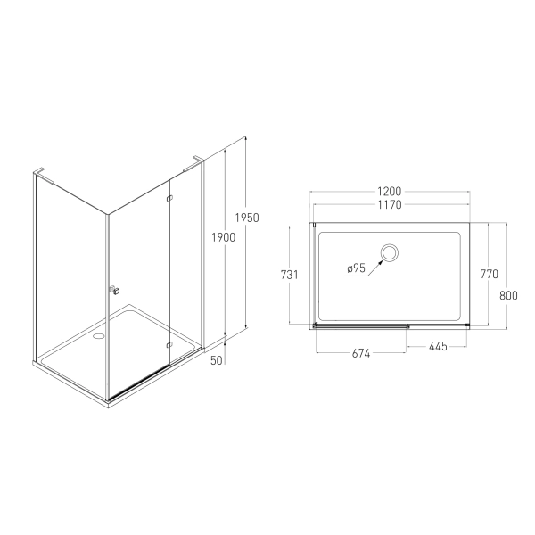 Душевая кабина VOLLE Benita Right 195x120x80 в левый уго ...