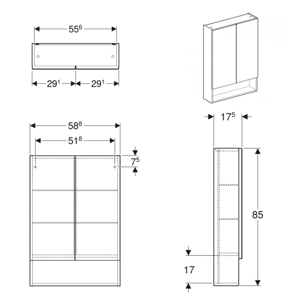 Зеркальный шкаф в ванную Geberit Selnova Square 850х588  ...
