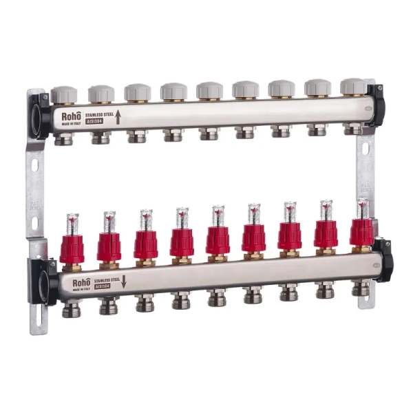 Коллектор теплого пола Roho R804-09 1″х9 НН 9-ый с расхо ...