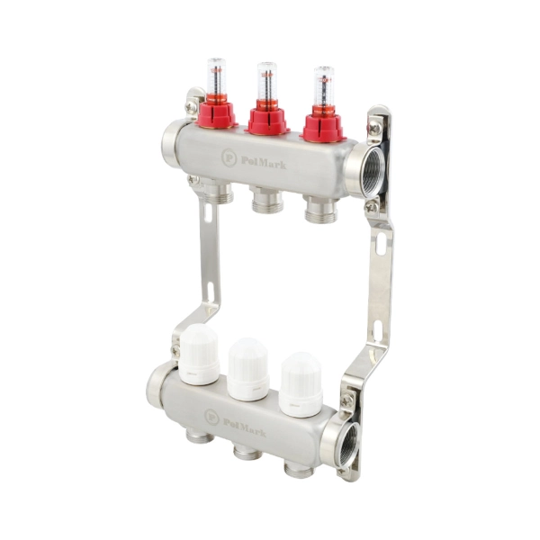 Коллектор теплого пола Polmark 1″3/4″ c 3 выходами, с ра ...