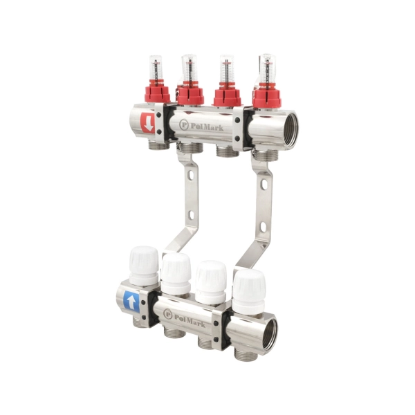 Коллектор теплого пола Polmark 1″3/4″ c 4 выходами, с ра ...