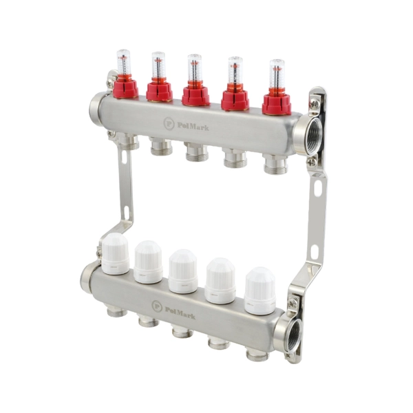 Коллектор теплого пола Polmark 1″3/4″ c 5 выходами, с ра ...