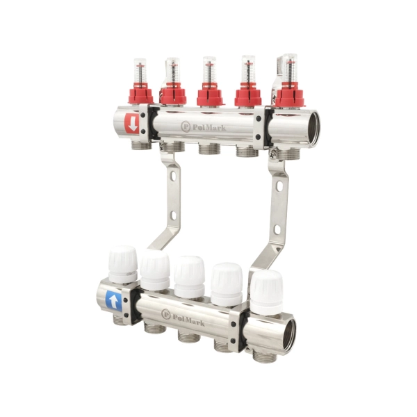 Коллектор теплого пола Polmark 1″3/4″ c 5 выходами, с ра ...