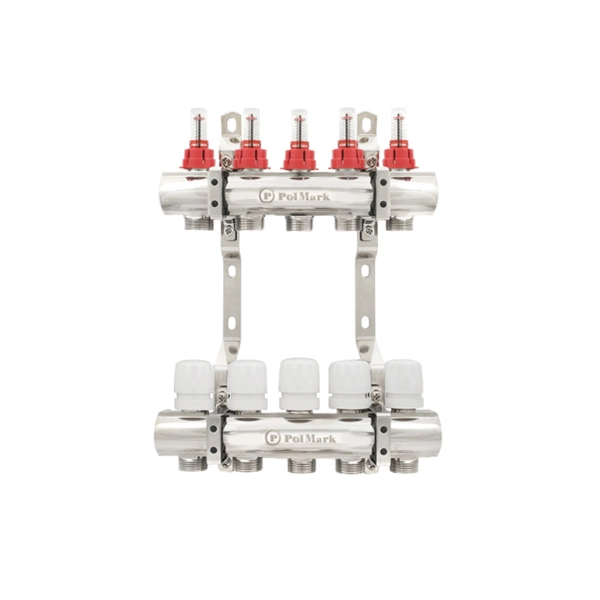 Коллектор теплого пола Polmark 1″3/4″ c 5 выходами, с ра ...