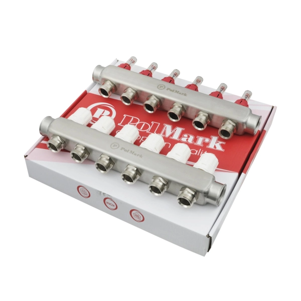 Коллектор теплого пола Polmark 1″3/4″ c 6 выходами, с ра ...