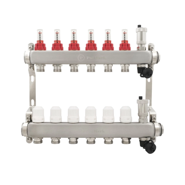 Коллектор теплого пола Polmark 1″3/4″ c 6 выходами, с ра ...