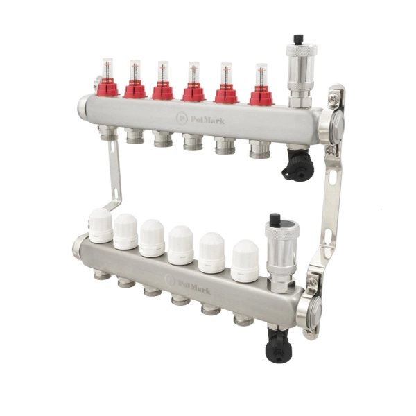 Коллектор теплого пола Polmark 1″3/4″ c 6 выходами, с ра ...