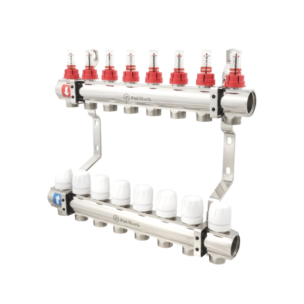 Коллектор теплого пола Polmark 1″3/4″ c 8 выходами, с ра ...