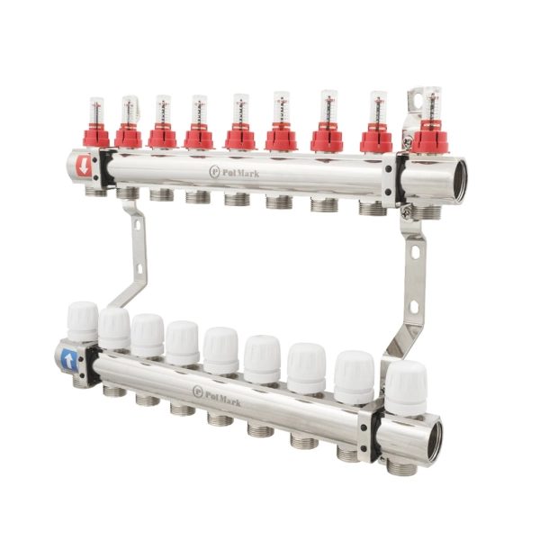 Коллектор теплого пола Polmark 1″3/4″ c 9 выходами, с ра ...