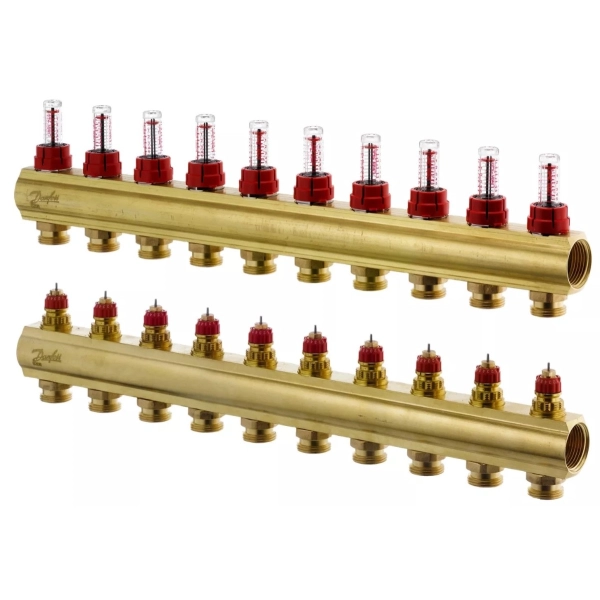 Коллектор теплого пола Danfoss 3/4″ c 10 выходами, с рас ...