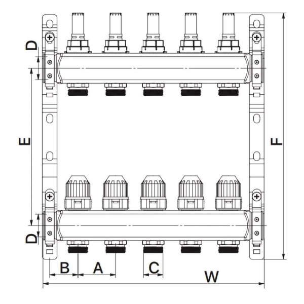 Коллектор теплого пола ITAL 1″x3/4″ 2 выходов, с расходо ...